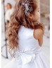 White Satin Knee Length Simple Flower Girl Dress White Satin Knee Length Simple Flower Girl Dress
